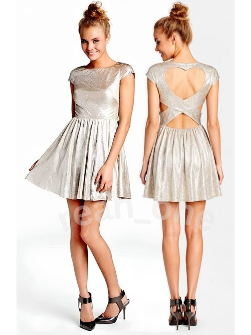 Hailey Logan By Adrienne Papell Women's Back Cutout Metallic Skater Dress L/G